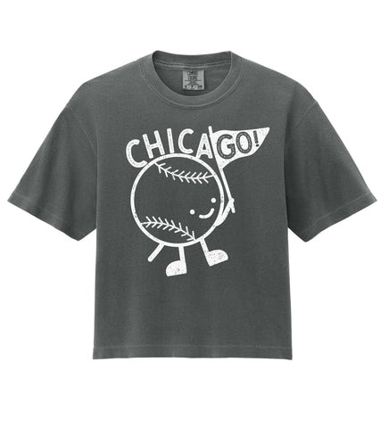 ChicaGO Baseball! - adult boxy fit shirt, grey and white