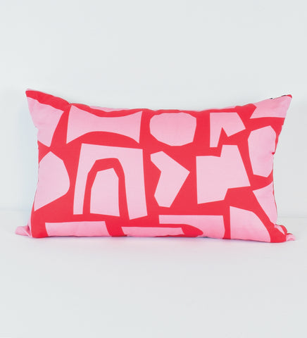 Shapes Ahoy - pink + red - 12"x20" pillow or pillow case